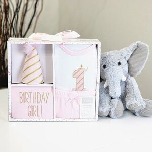 NEW! Girls HUDSON BABY First Birthday 4pc /BIRTHDAY GIRL/ Gift Set